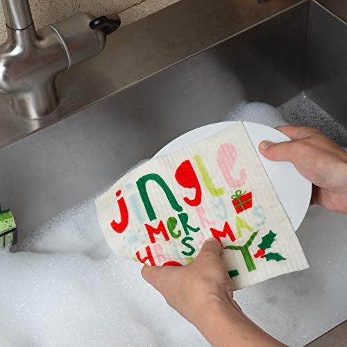 DII Swedish Dishcloths for Kitchen & Cleaning, Reusable, Machine Washable & Dishwasher Safe, Biodegradable, 7.75 x 6.75, Jingle, 3 Piece - Image 4