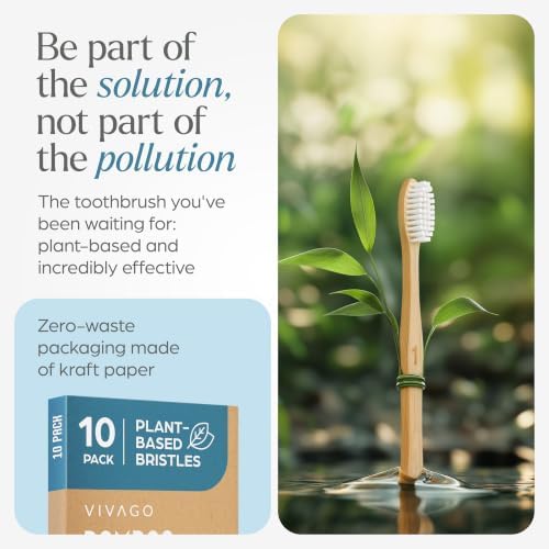 VIVAGO Bamboo Toothbrushes 10 Pack – Plant-Based Medium Bristles - Image 3
