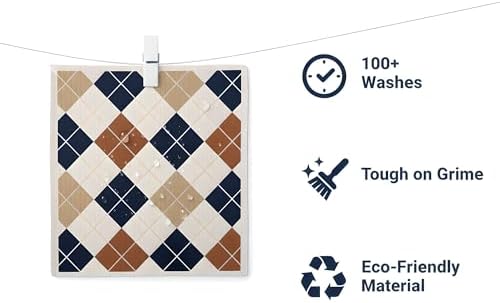Swedish Dishcloths for Kitchen 6-Pack - Reusable Paper Towel Replacement Sponge Cloths - Bold Argyle Pattern - Eco-Friendly Cellulose and Cotton - Image 5