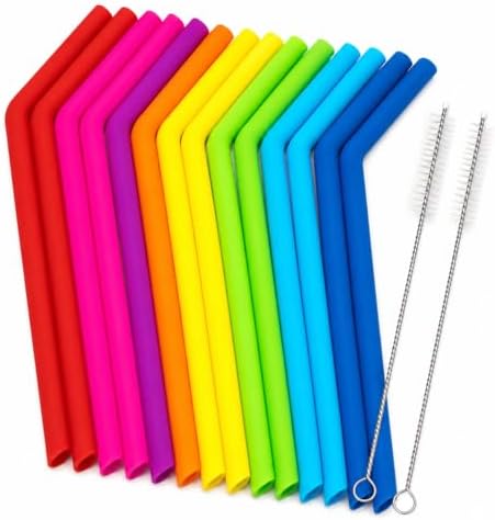 Reusable Silicone Straws for Tumblers, Smoothies & Kids Drinks – 15 Pack Flexible BPA-Free Drinking Straws with 2 Cleaning Brushes – Soft on Teeth & Lips – Fits 20oz & 30oz Tumblers by Juju+World