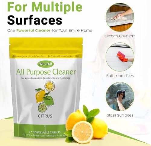 All Purpose Cleaner Concentrate Refill, Multi Surface Clean Refill, Non-toxic Cleaning Tablets 12-pack. Makes 192 fl oz (12x16Fl oz) Bottles of Spray Cleaner for Household, Bathroom & Kitchen Cleaning - Image 7