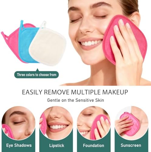 12 Pack Makeup Remover Cloth, 6" x 6" Reusable Makeup Remover Towels Face Washcloth for Washing Face, Makeup Remover Pads Cosmetic Face Wash (Pink-White-Blue) - Image 6