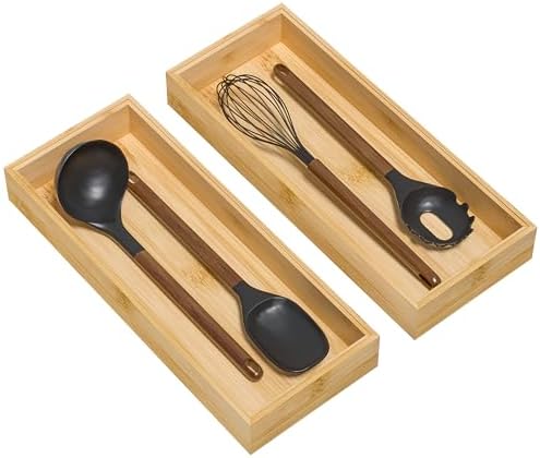 Lixple Bamboo Kitchen Drawer Organizer, 2 Pack, 15" x 6" x 2" by Lixple