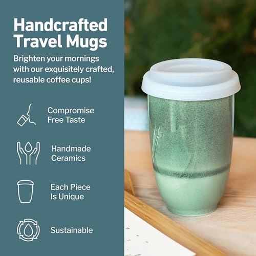 NOVA CERAMICS Travel Mug – Travel Coffee Tumbler – On the Go Coffee Mug – Microwave & Dishwasher Safe Green CoffeeTumbler - Gifts for Women Men Him Her – 12oz – Emerald - Image 2