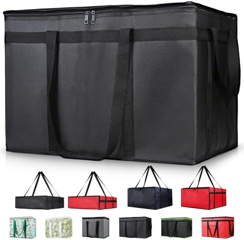 Insulated Food Delivery Bag, XXXL Insulated Reusable Grocery Cooler/Hot Bags, Tote Bag for Shopping/Travel/Doordash, Catering Bag Doordash 22x14x13, Black, 1-Pack by CIVJET