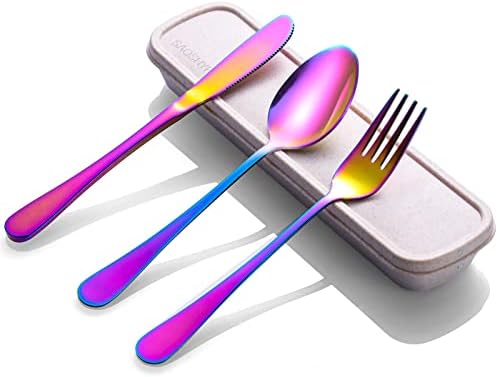 SAOSHYPEI Travel Utensils with Case, 4-Piece Stainless Steel Set, Rainbow by SAOSHYPEI