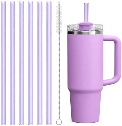 Replacement Straws Compatible with 30 oz Stanley Quencher Tumbler, 10.5 Inch Reusable Straws, Drinking Cup Accessories,Purple - 6 Pack by Bubrike