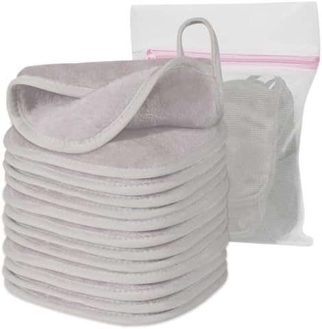 Natwag Makeup Remover Cloth, 6" x 6" Make Up Towels Reusable Face Cloth for Washing Face, 12 Pack Makeup Remover Pads Microfiber Face Washcloth with Mesh Bag, Light Grey by Natwag