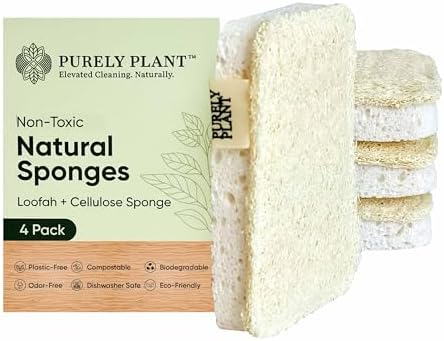 Purely Plant Loofah Dish Sponge 4 Pack– Non Toxic, 100% Plastic Free, Compostable,Loofah & Cellulose Premium Kitchen Scrubber,Biodegradable,Durable, Non-Scratch Scouring Luffa for Dishes, Sink&Tile - Image 2