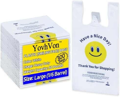 YovhVon 0.8Mil(20 Microns), 300 Count, Plastic Bags with Handles, T-Shirt bags, Thank You bags, Shopping Bag, Grocery Bag, |for Store, Carry, Pack|, White, 1/6 Barrel, Large 11"x6"x21", Heavy Duty by YOVHVONPLASTICBAGS