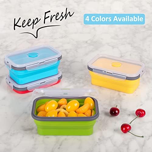 Collapsible Food Storage Containers with Airtight Lid, 16.9 oz, Small Kitchen Stacking Silicone Collapsible Meal Prep Container Set for Leftover, Microwave Freezer Dishwasher Safe, 4 Colors, Set of 4 - Image 2