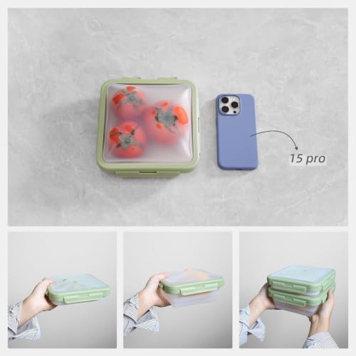 Reusable Silicone Food Storage Container with Lid Avocado Saver(6.5 cups/0.4 gal), Onion Keeper, Foldable Silicone Kitchen Organizers for Fridge - Image 2