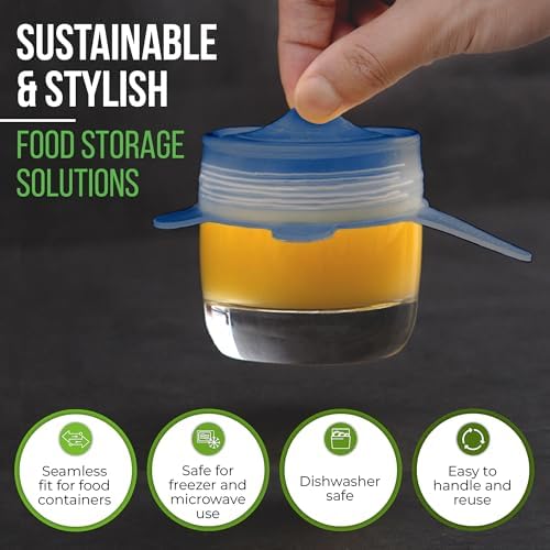 Reusable Silicone Stretch Lids for Food Storage in Fridge - Elastic Heat-Resistant Bowl Covers, Cups, Cans, Jars - Universal Food Grade Lid for Round and Rectangle Containers - 7 Pack - Multicolor - Image 6