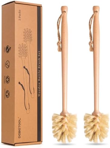 DEBETOOL 2-Pack Wooden Bottle Brush with Sisal Bristles by DEBETOOL