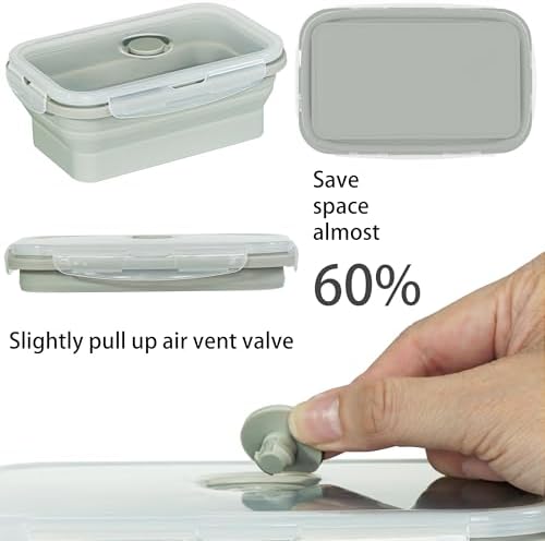 Plus 4PCS Foldable Silicone Food Storage Containers for Kitchen Storage for Leftovers Fruits and Meal Prep Dishwasher Safe Microwave Safe Ideal for Home and Travel (grey, 27OZ) - Image 4
