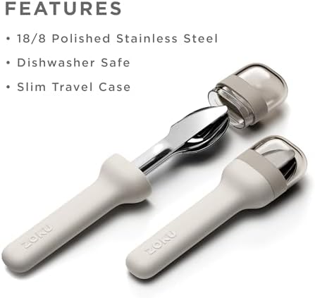 Zoku Pocket Utensil Set Stainless Steel Fork, Knife, and Spoon in Case Grey - Image 4