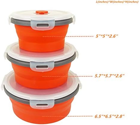 CARTINTS Red Silicone Collapsible Food Storage Containers-Prep/Storage Bowls with Lids - Round Silicone Food Storage Containers - Microwave and Freezer Safe 3Pack - Image 2