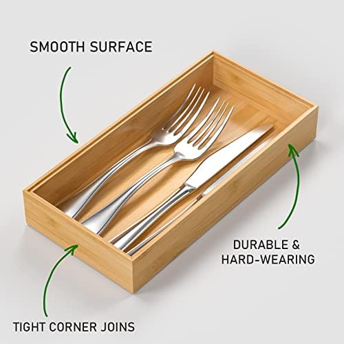 VeyFey Silverware Tray for Drawer, Stackable Kitchen Bamboo Drawer Organizer 12" x 6" x 2" Set of 2 - Image 2