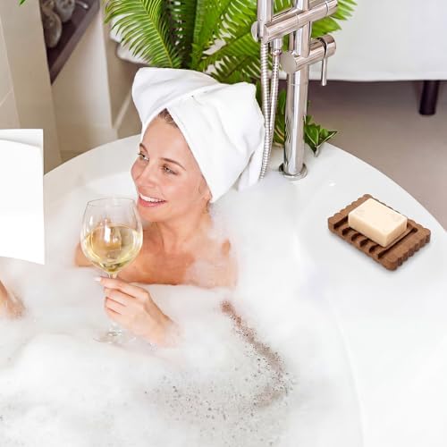 Jinei 1 Pcs Scalloped Wood Soap Dish 4.72 x 2.95 x 0.59 Inch Sapele Bar Soap Holder with Self Draining Non-Slip Point Design Sponge Saver for Shower Bathroom Kitchen - Image 6