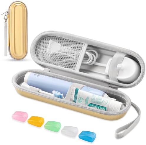 Toothbrush Travel Case for Oral B/Oral-B Pro 1000 1500 5000 7000 & Philips Sonicare 4100 1100 5300 5100 6100/iO Electric Toothbrush, Hard Protective Storage Bag (Dazzling Gold with toothbrush cap) by TYSORETY