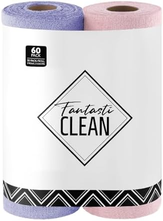 Fantasticlean Microfiber Cleaning Cloth Roll- 60 Sheets,12" (Pink,Lavender) by Fantasticlean