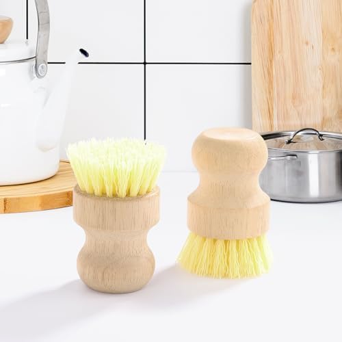 4-Pack Bamboo Dish Brush, Palm Brush Dish Scrubber with Nylon Bristles for Cleaning Pot, Pan, Kitchen Sink, Cookware & Vegetables - Image 4