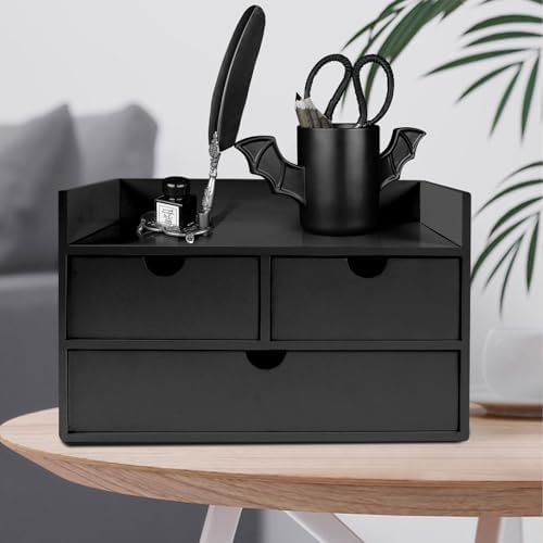 Charmewooden Desk Organizer with Drawers Countertop Drawers Organizer Tabletop Storage Organization Box Home Office Workspace Bathroom Toiletries Supplies (black with shelf) - Image 3