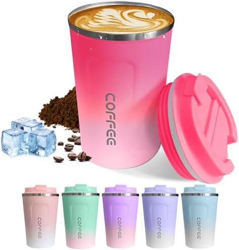 SPLMIFA Travel Coffee Mugs Leak-Proof, Reusable Coffee Cups with Lids, Stainless Steel Vacuum Insulated Coffee Tumblers, Thermal Insulation Cup for Men and Women Hot & Cold Drinks(2nd-Red White, 17OZ) by SPLMIFA