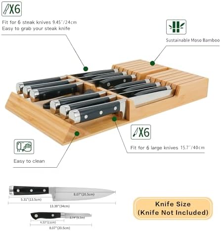 Utoplike In-Drawer Knife Block Bamboo Drawer Organizer, 12 Knives Holder - Image 3
