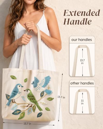Floral Embroidery Canvas Tote Bag with Magnetic Closure for Daily - Image 2