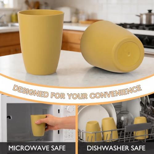 Wrova Wheat Straw Cups 6 PCS Good Alternative to Plastic Reusable Cups 12 oz Unbreakable Drinking Cup Reusable Dishwasher Safe Water Plastic Glasses Yellow - Image 6