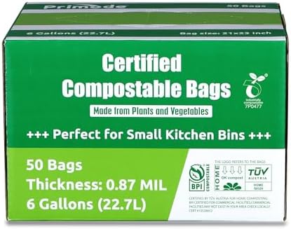 Compostable Bags 6 Gallon Food Scraps Yard Waste Bags, 50 Count, Extra Thick 0.87 Mil. ASTMD6400 Compost Bags Small Kitchen Trash Bags, Certified By BPI And TÜV AUSTRIA - Image 6