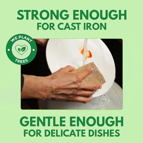 AIRNEX Biodegradable Natural Kitchen Sponges Pack of 6 - Cellulose and Coconut Walnut Scrubber Sponge - Eco Friendly Sponges for Dishes - Image 3