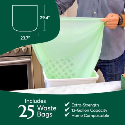 Cleanomic Compostable* 13 Gallon Waste Bags with Drawstring (2 Pack, 50 Count), BPI Certified For Kitchen Compost - Image 4