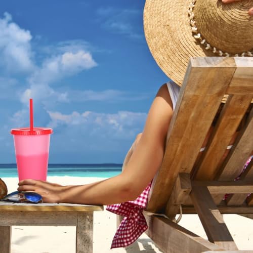 Color Changing Cups, 5 Pack 24oz Plastic Tumblers, Reusable Iced Coffee & Smoothie Cups with Lids and Straws for Parties and Travel (5 Change, 5 Packs) - Image 4