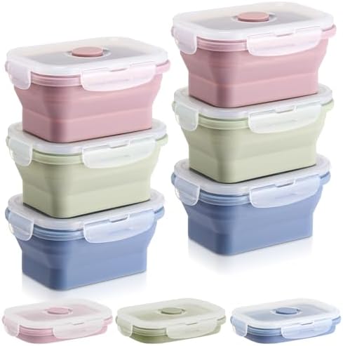 Mifoci 6 Pcs Silicone Containers for Food Collapsible Food Storage Containers with Airtight Lids Stacking Leftover Foods Storage Lunch Box for Freezer Microwave Dishwasher Safe(Morandi,11.8 oz) by Mifoci