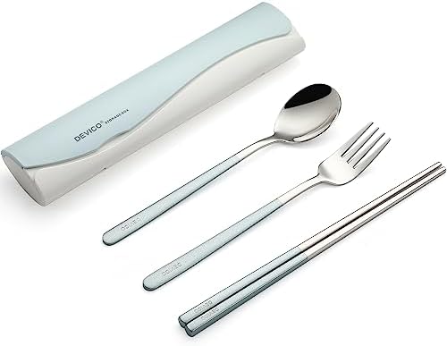 DEVICO Travel Utensils with Case, 4 Piece Portable Silverware Set for Work by DEVICO
