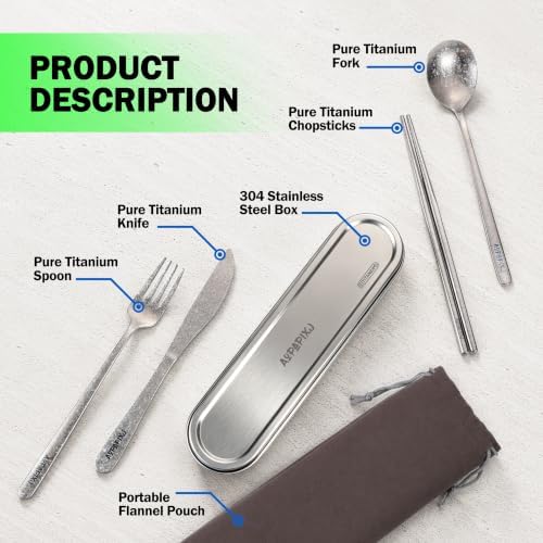 100% Pure Titanium Cutlery Set, Snowflake Pattern Titanium Tableware with 304 Stainless Steel Case & Silicone Holder, Ultralight Portable Utensils with Bonus Carry Bag for Camping - Image 3