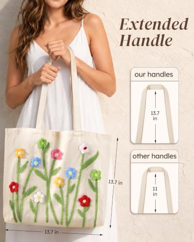 Floral Embroidery Canvas Tote Bag with Magnetic Closure for Daily - Image 2