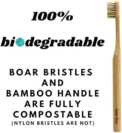 Gaia Guy Boar Bristle Bamboo Toothbrushes – 6 Pack Adult Toothbrush Set – No Nylon, Plastic-Free Natural Bristles, Bamboo Handle, Made from Natural Materials, Eco-Friendly Oral Care - Image 5