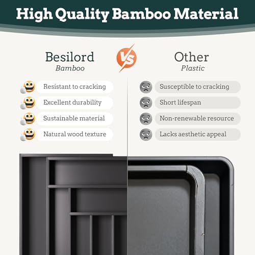 Silverware Organizer Large, Magnetic Connected Expandable 13 Slots Silverware Drawer Organizer From 21 to 37.4 Inches, Adjustable Flatware and Cutlery Holder, Bamboo Utensil Tray for Kitchen Black - Image 6