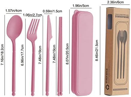 8 Colors Portable Utensils Sets with Case, Wheat Straw Cutlery Set, Reusable Travel Flatware Set, Spoon Fork Knife chopsticks Tableware Set for Outdoor Office Travel Picnic Camping - Image 4