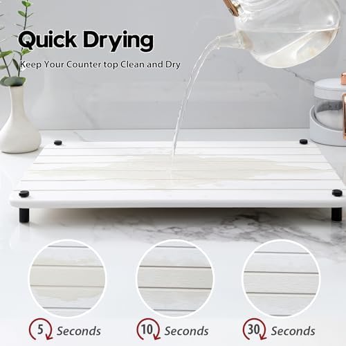 Razborci Stone Dish Drying Mat for Kitchen Counter, Water Absorbing Bathroom Tray Sink Organizer, Diatomaceous Earth Countertop Dish Rack Riser Sponge Holder Soap Dish, White, 16" x 12" - Image 6