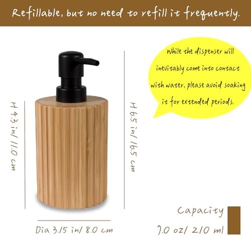 Ribbed Bamboo Soap Dispenser, Natural Finish Black Pump 2 Pack - Image 4