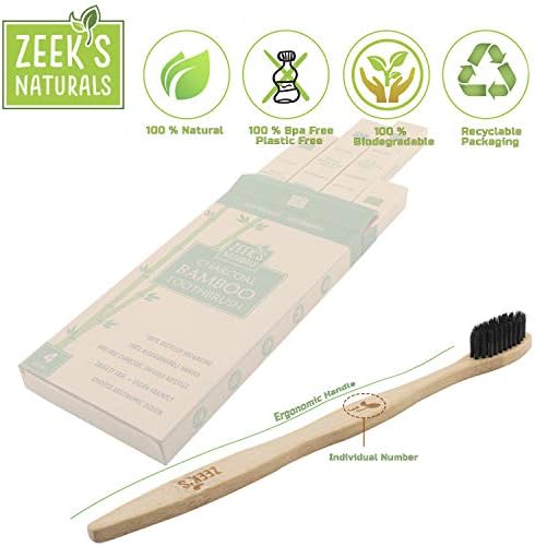 Zeek's Naturals LLC Biodegradable Eco-Friendly Natural Bamboo Charcoal Toothbrushes - Pack of 12 - Numbered - Charcoal Infused Bristles (12) - Image 3