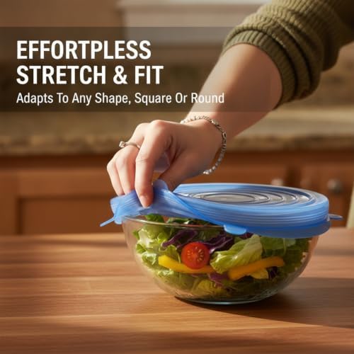 Silicone Stretch Lids, 6-Piece Reusable Bowl Covers (12, Blue) - Image 6