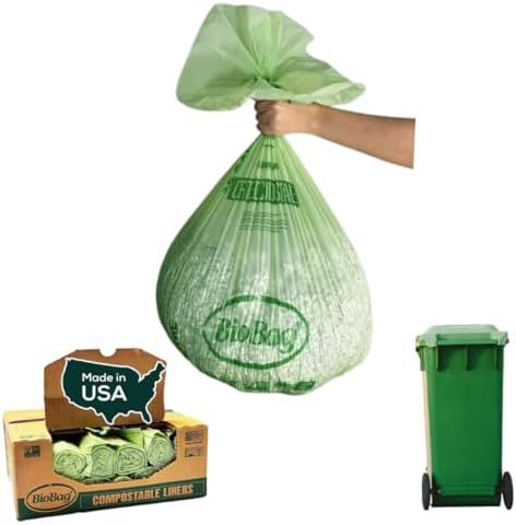 BioBag (USA) The Original Compostable Bag, 48 Gallon, 80 Count, 100% Certified Compostable Trash Bag Liners for Food Waste, Extra Strong and Durable, Trash Bag by BioBagAmericasInc