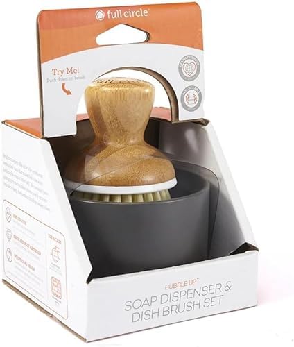 Full Circle Bubble Up Soap Dispenser & Dish Brush Set, Black & White (Pack of 4) - Image 3