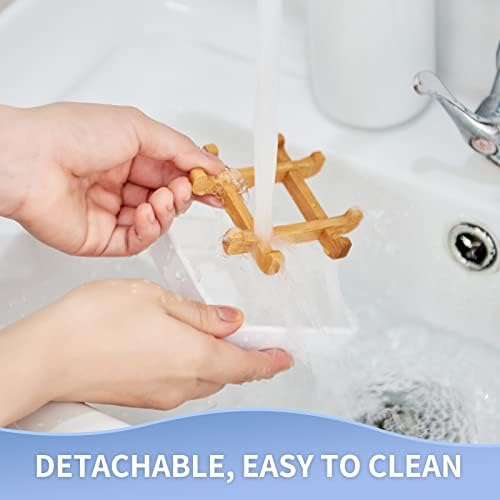 Bamboo Soap Dishes for Bar Soap Holders for Shower for Bathroom Sink Bulk Small Wooden Soap Tray Jabonera Pretty Neat Ventilated Soap Dish Disj Disk, Detachable (Single Right Angle White) - Image 5