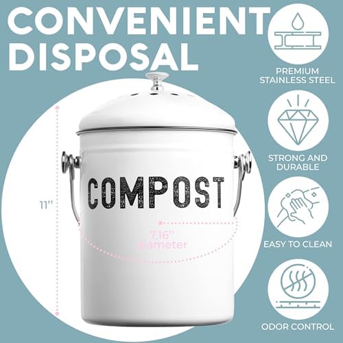Epica Kitchen Compost Bin for Kicthen Countertops, 1.3 Galllon - White - Image 6